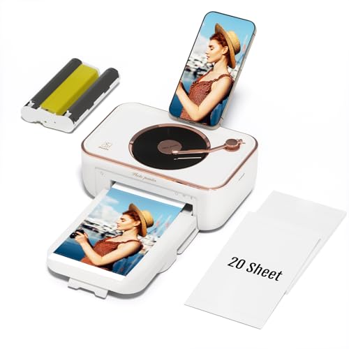 4X6'' Photo Printer With 20 Sheets Photo Paper & 1 Cartridge, Portable Instant Photo Printer For Iphone Android, Thermal Dye Sublimation, Wi-Fi Picture Printer
