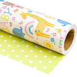 Reversible Baby Shower Wrapping Paper - Mini Roll - 17 Inch X 33 Feet - Animals & New Baby Design For Neutral Baby Shower, Boys Girls Kids Birthday