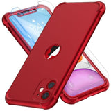 For Iphone 11 Case, With[2 X Tempered Glass Screen Protector] [10 Ft Grade Drop Test] [Camera Protection] 360° Full Body Shockproof Protection Rubber Silicone For Iphone 11 6.1"- Red