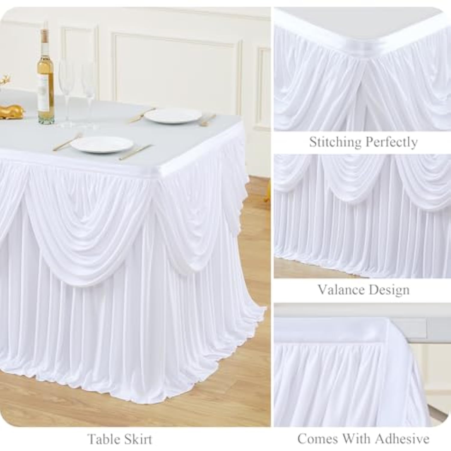 White Tutu Table Skirts For Rectangle Tables 6Ft Draped Pleated Table Skirt Polyester Tablecloth For Birthday Party Banquet Wedding Baby Shower