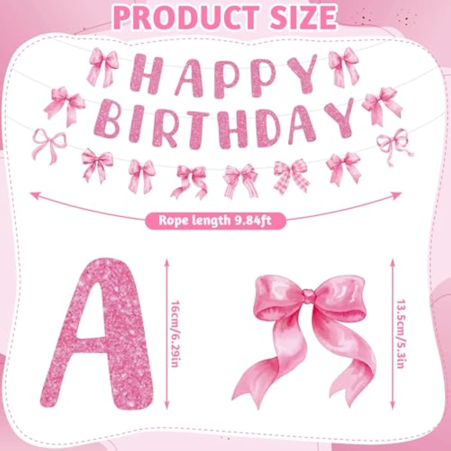 Bow Birthday Party Decorations, Pink Bow Happy Birthday Banner With Cute Bow Hanging Swirls, Bow Party Decorations For Women Girls Birthday Party Supplies
