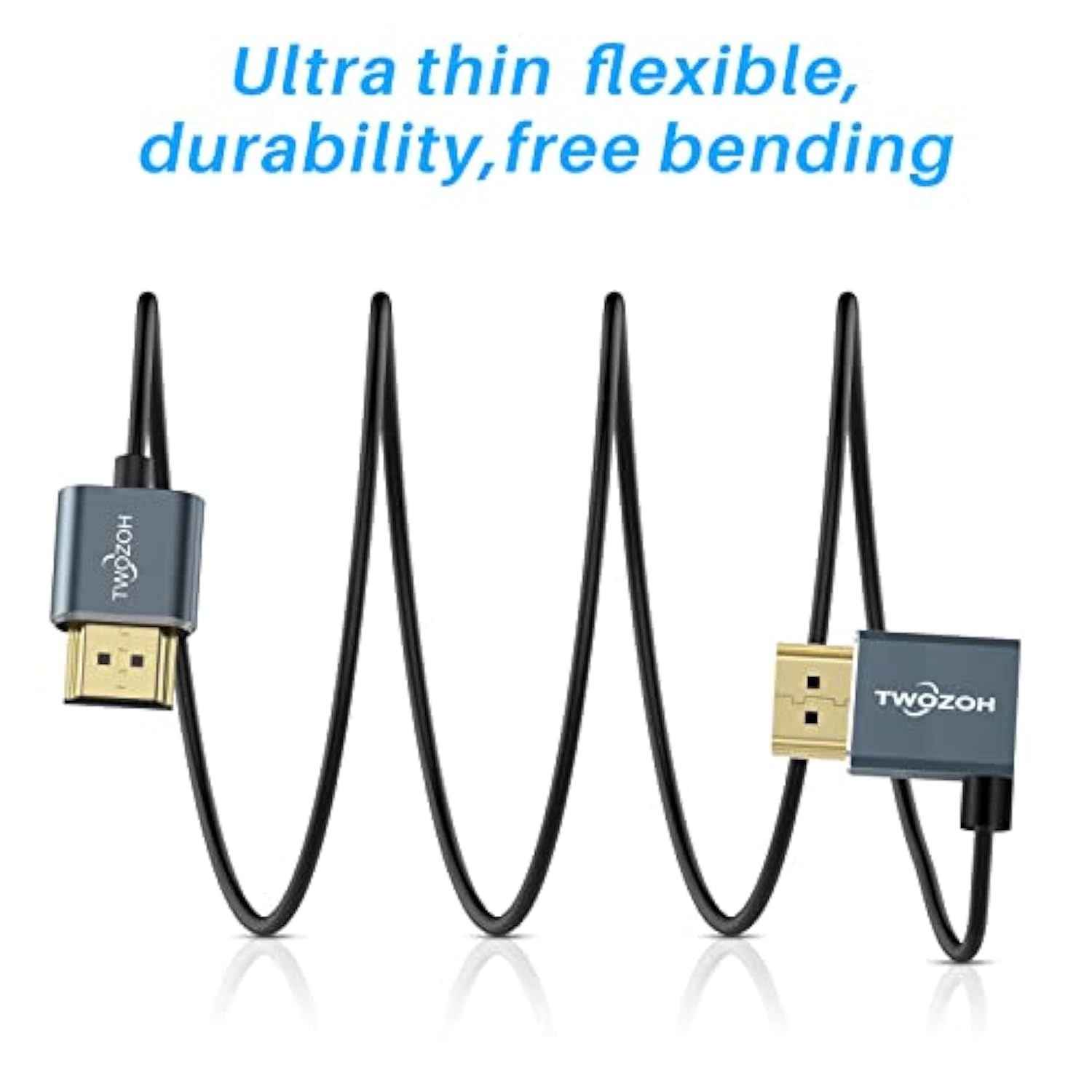 Flexible Hdmi To Hdmi Cable Left Angled 90° 1Ft, Ultra Thin And Slim Hdmi Cord