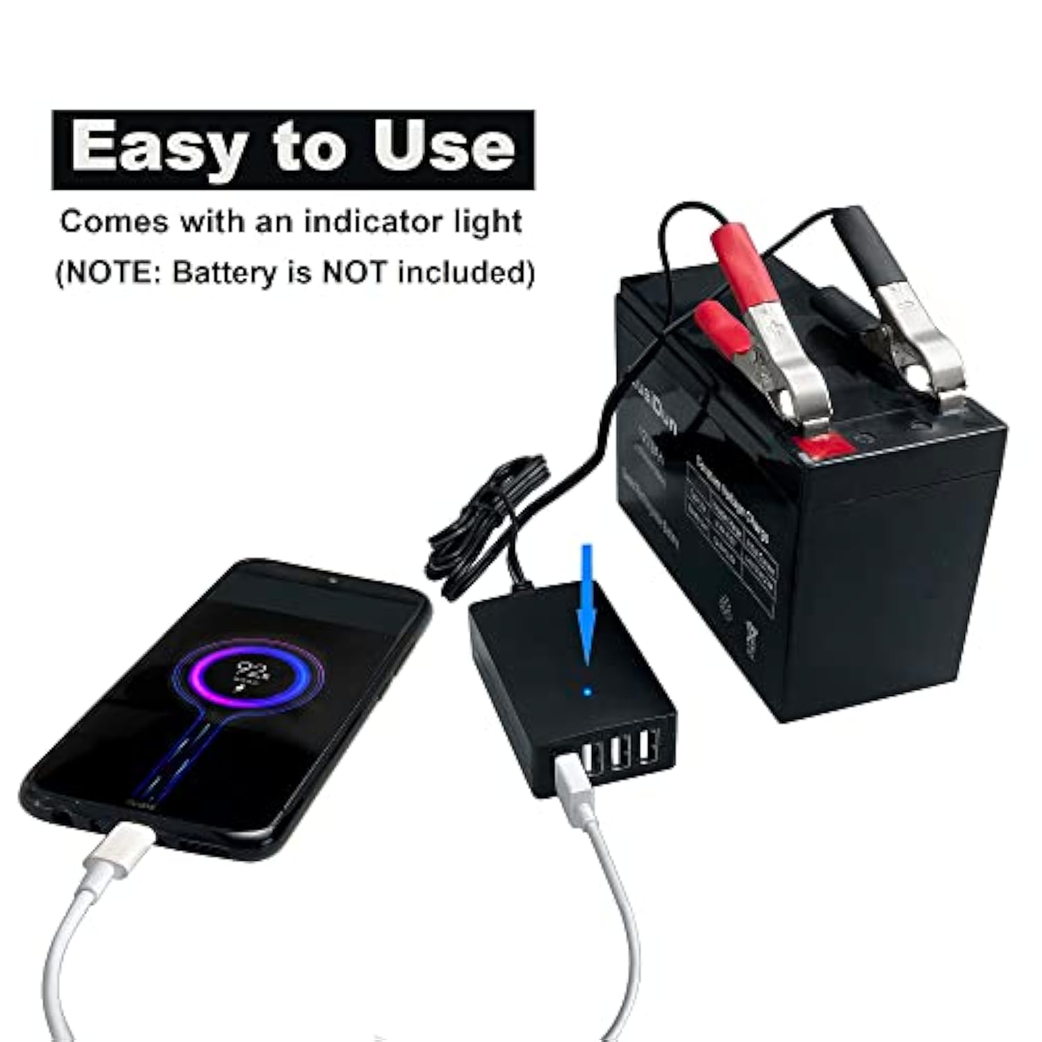 Portable Dc Converter With Battery Clip, 12V/24V To 5V 4-Port Usb Charger Multiport Power Adapter Compatible With Iphone Ipad Galaxy And Other Smart Phone & Tablets