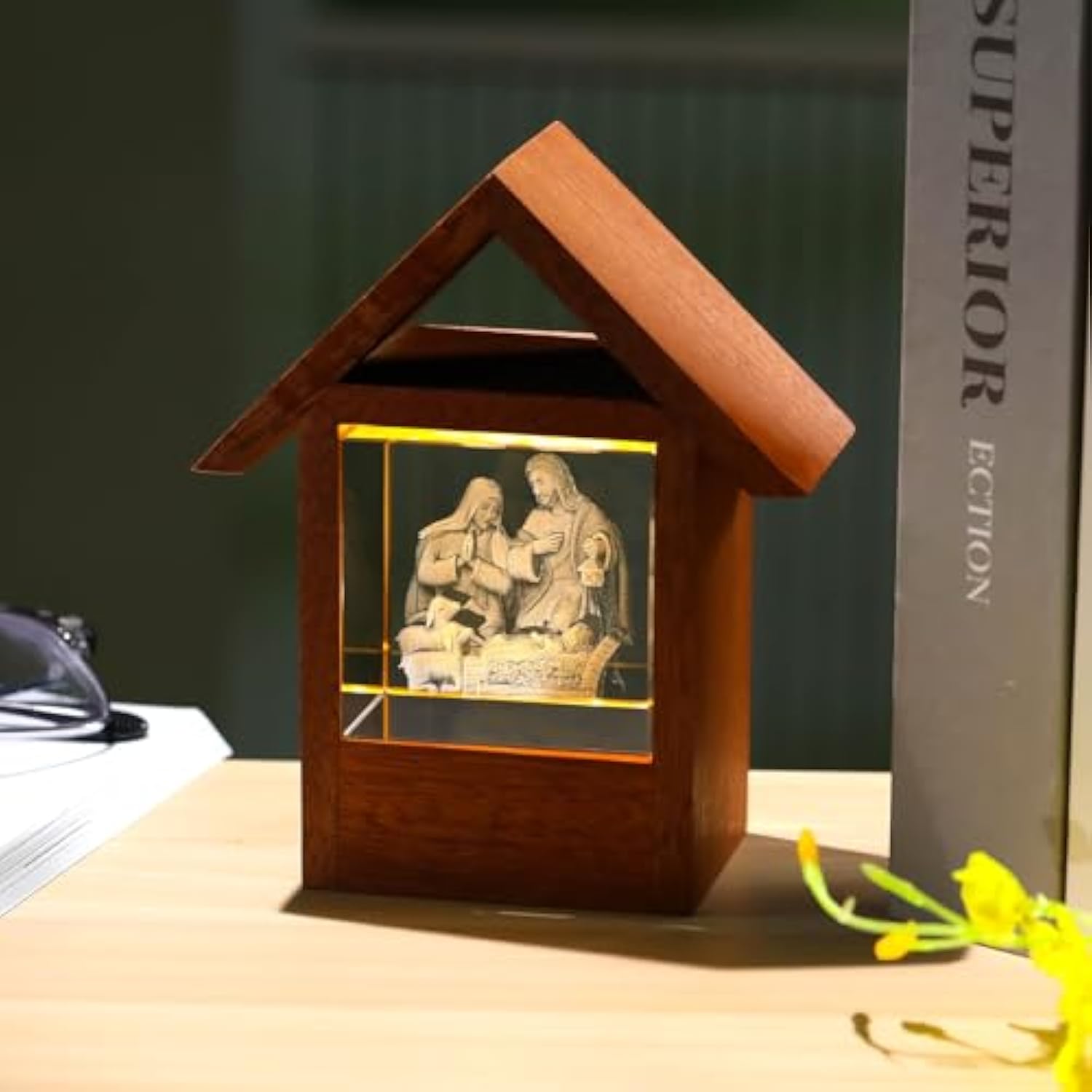 Nativity Jesus Lamp Christian Gifts For Women 3D Engraved Wooden House Night Light, Religious Gifts For Mom Grandma Christmas Presents For Home Decor
