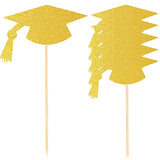 12 Pieces Double Sided Glitter Graduation Centerpiece Sticks, Grad Caps Centerpiece Sticks For Class Of 2026 High School College Graduation Party Gold