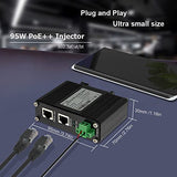 Industrial Gigabit Poe++ Injector Hardened Ieee802.3At/Bt 95W Poe Adapter With 12-48Vdc Input Din-Rail And Wall Mount