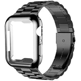 Compatible With Apple Watch Bands 44Mm Series 6 5 4 Se, Upgraded Stainless Steel Band With Iwatch Screen Protector Case For Men Women Black/Black