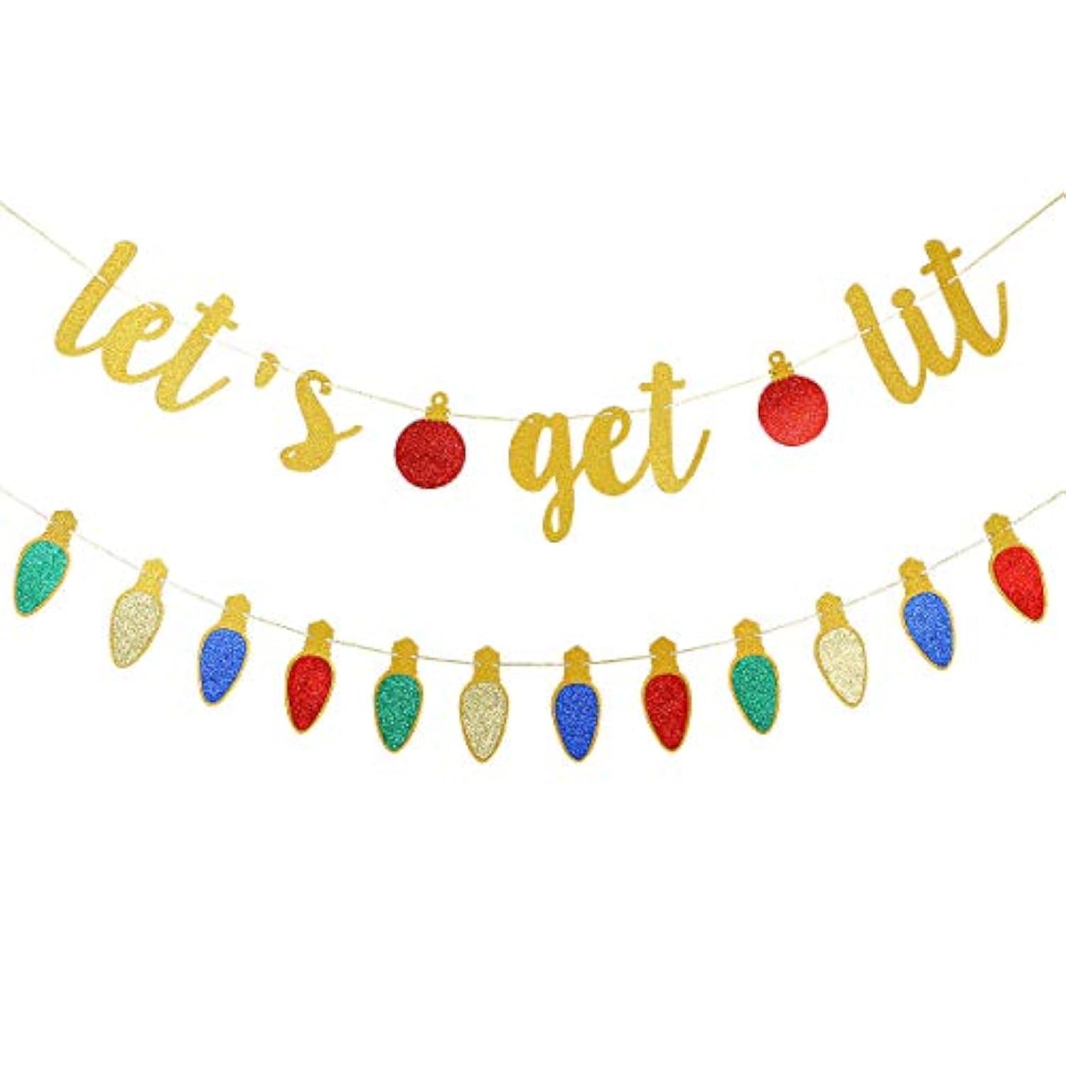 Gold Lets Get Lit Banner Funny Christmas & Holiday Party Garland