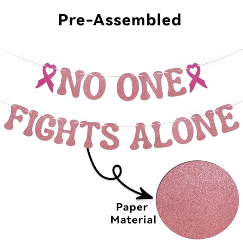 No One Fights Alone Banner - Peace Out Chemo Banner, Cancer Survivor Party Decorations, Chemotherapy, Cancer Free, Fundraiser Sign Rose Gold Glitter