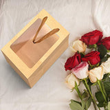 12 Pcs Brown Paper Gift Bags With Transparent Window, 9.84"X7.0"X5.12" Kraft Shopping Bags With Handles For Bouquet Christmas Birthdays Festivals Party Weddings Wrapping