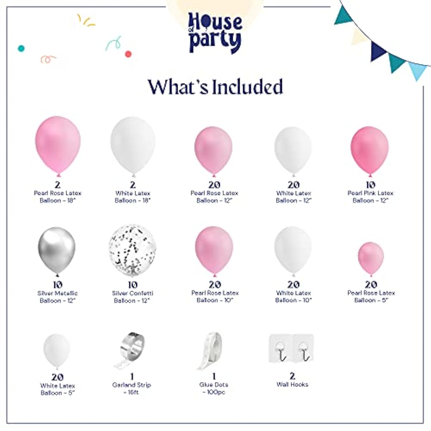 Pink And White Balloons Garland Kit 158 Pcs - Pink, Silver Metallic, Silver Confetti Balloon Arch | White And Hot Pink Birthday Decorations And Party Supplies