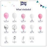 Pink And White Balloons Garland Kit 158 Pcs - Pink, Silver Metallic, Silver Confetti Balloon Arch | White And Hot Pink Birthday Decorations And Party Supplies