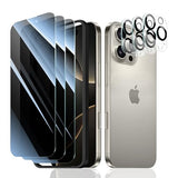 3+3+1-Pack, Privacy Screen Protector and Camera Lens Protector for iPhone 16 Pro with Installation Alignment Aid, Anti-Spy Tempered Glass Film, Dark