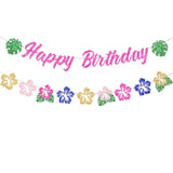 Glitter Hawaiian Birthday Banner for Tropical Luau & Moana-Themed Parties