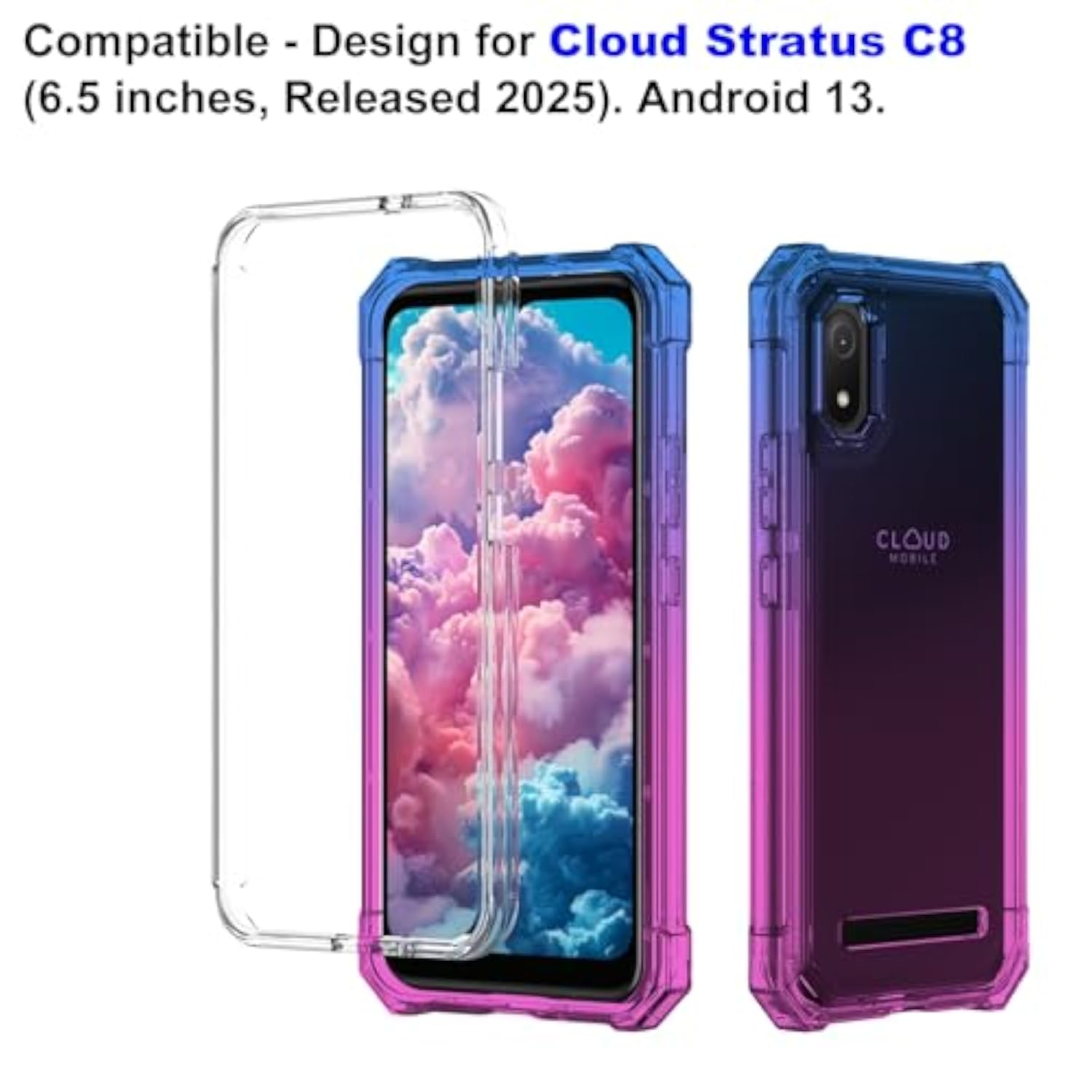 Cloud Stratus C8 Phone Case and Screen Protector Set - Blue and Pink Design