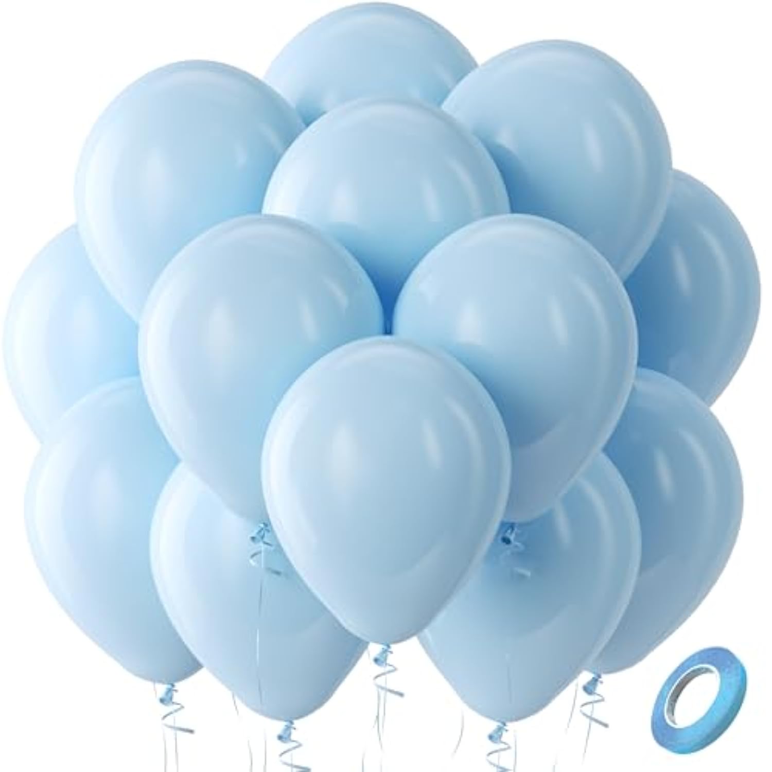 Pastel Blue Balloons: 12" Party Decor, 100pcs with Ribbon