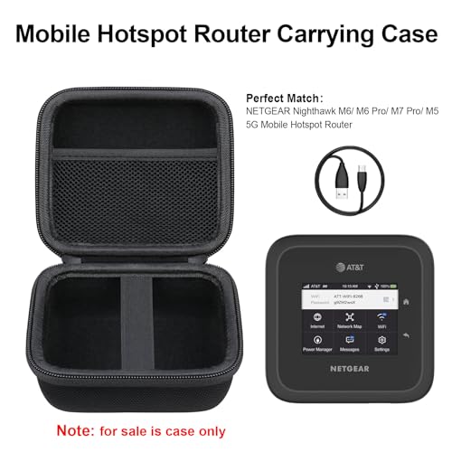 Carrying Case For Netgear Nighthawk M6/ M6 Pro/ M7 Pro/ M5 5G Mobile Hotspot Router, Portable Wireless Wifi Travel Hotspot Router Storage Holder, Extra Mesh Pocket Fits Cable, Black