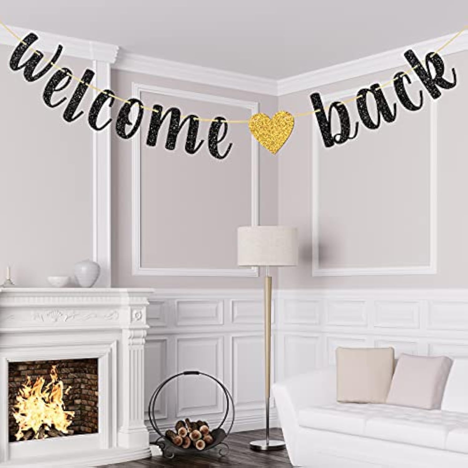 Welcome Back Banner, Returning Home Party Supplies, Happy Retirement Sign, Welcome Home Theme, Back To School Party Decorations Black Glitter