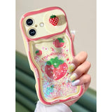 For Iphone 16 Case 6.1 Inch - Women Girls Cute Phone Cover Strawberry With Sliding Camera Cover Girly Glitter Pretty Kawaii Unique Design Flowing Liquid Quicksand Case For Iphone 16