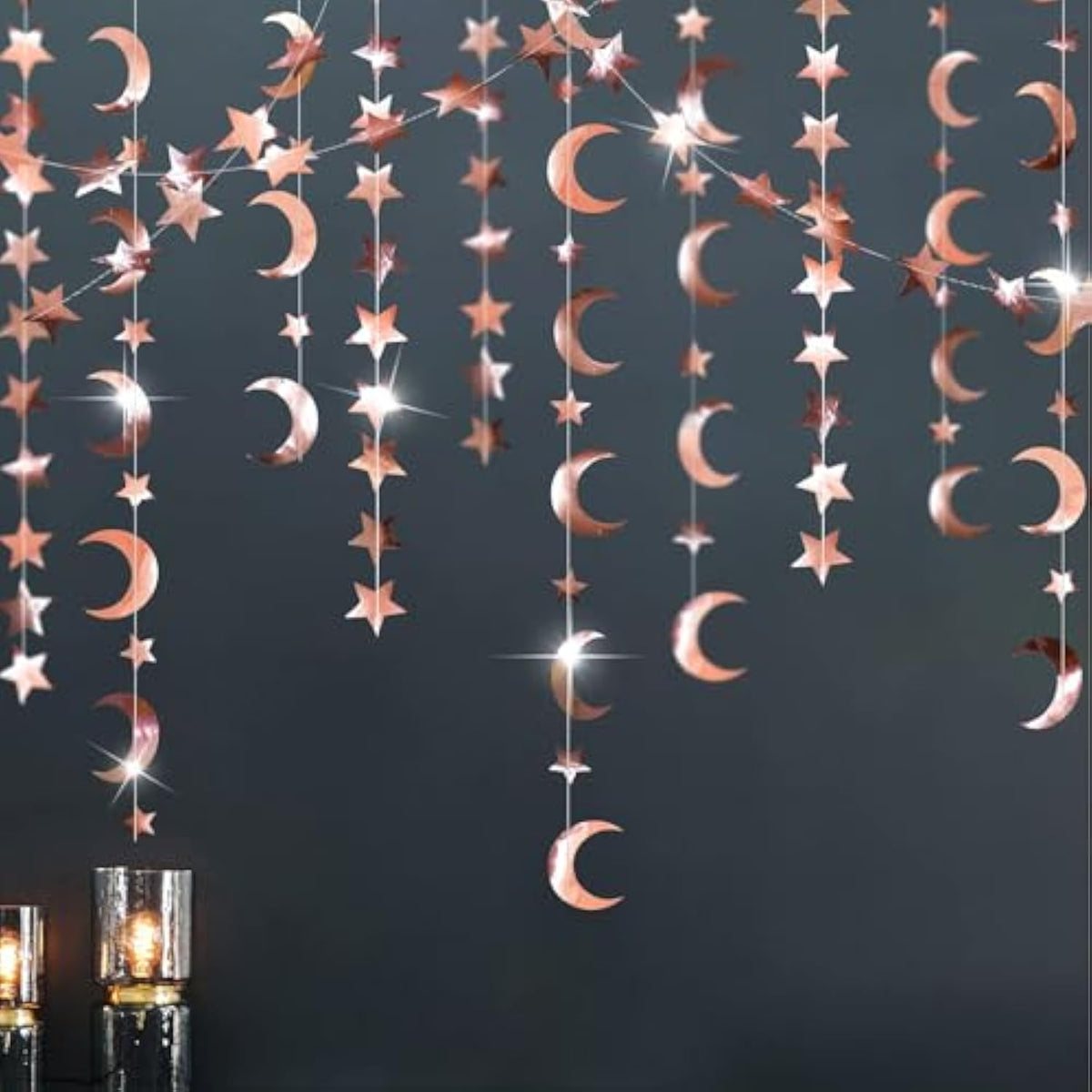 Rose Gold Moon Star Garland Decorations Hanging Twinkle Little Star Birthday Baby Shower Graduation Party Decor Bridal Bachelorette Stars Banner Starry Night Eid Ramadan Celestial Backdrop