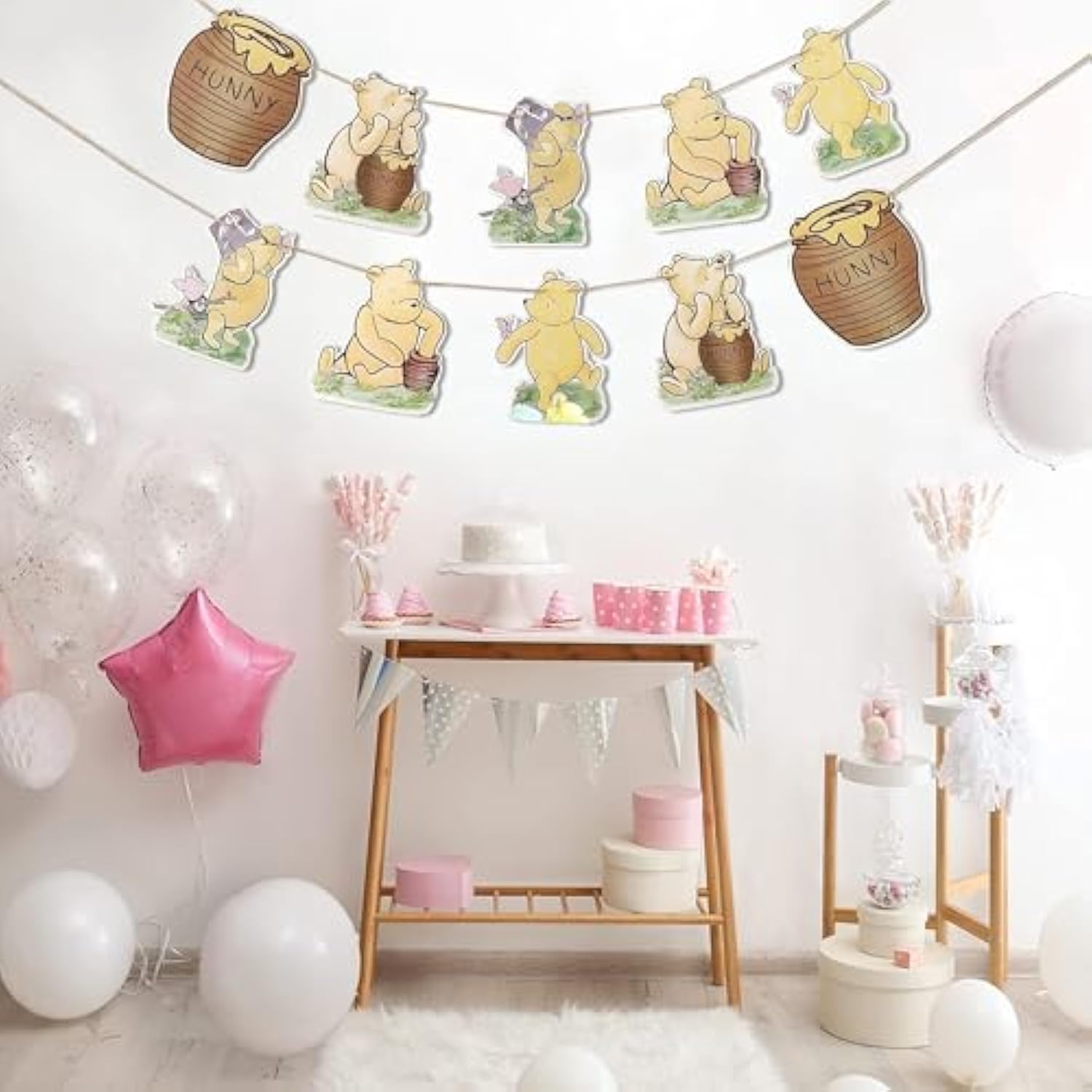 10 Pcs Winnie Banner Cutout Garland – Classic Pooh Baby Shower & Birthday Banner Signs, Adorable Party Supplies