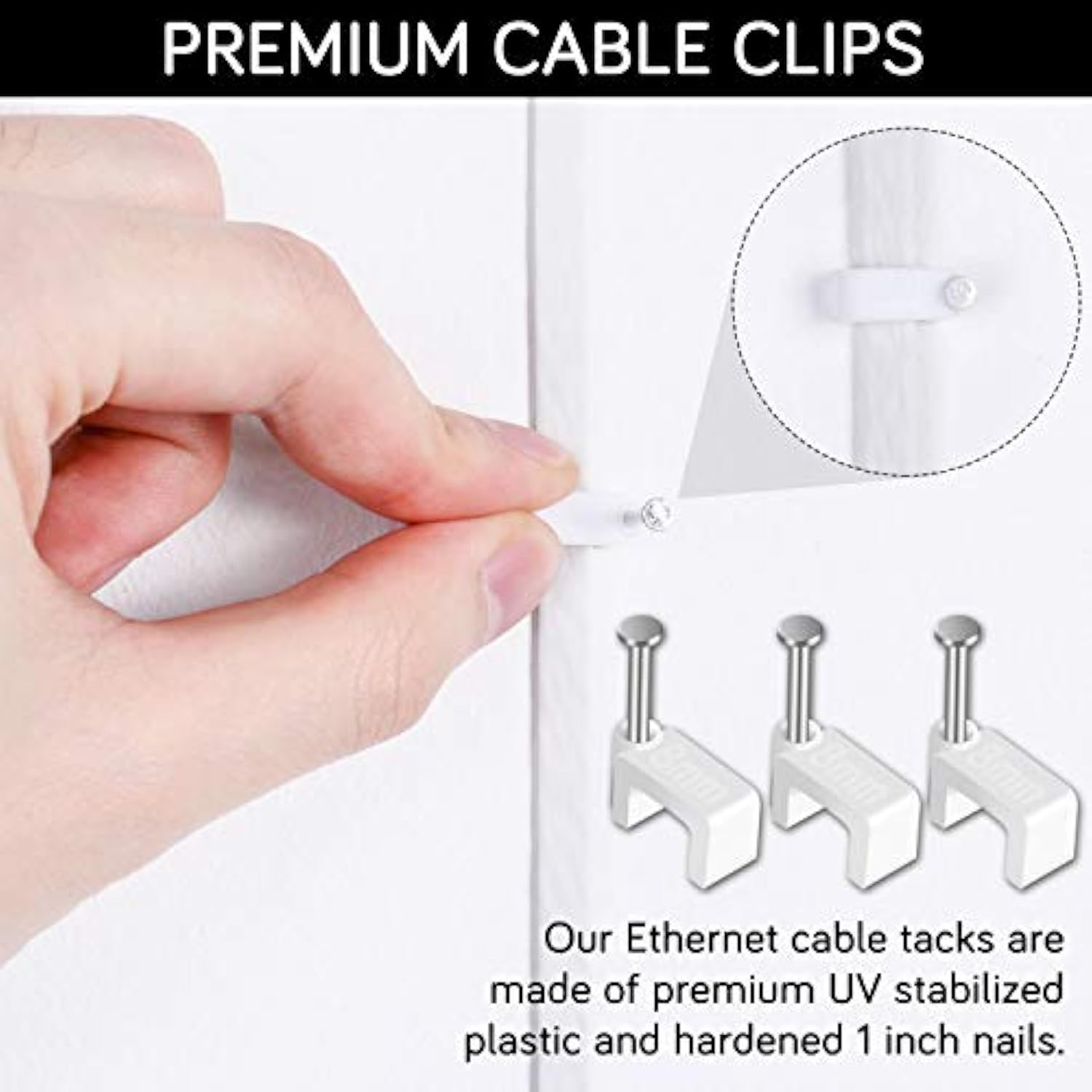 Cable Clips - 100 Pieces Ethernet Cable Clips With Nails 8Mm Cord Holder For C
