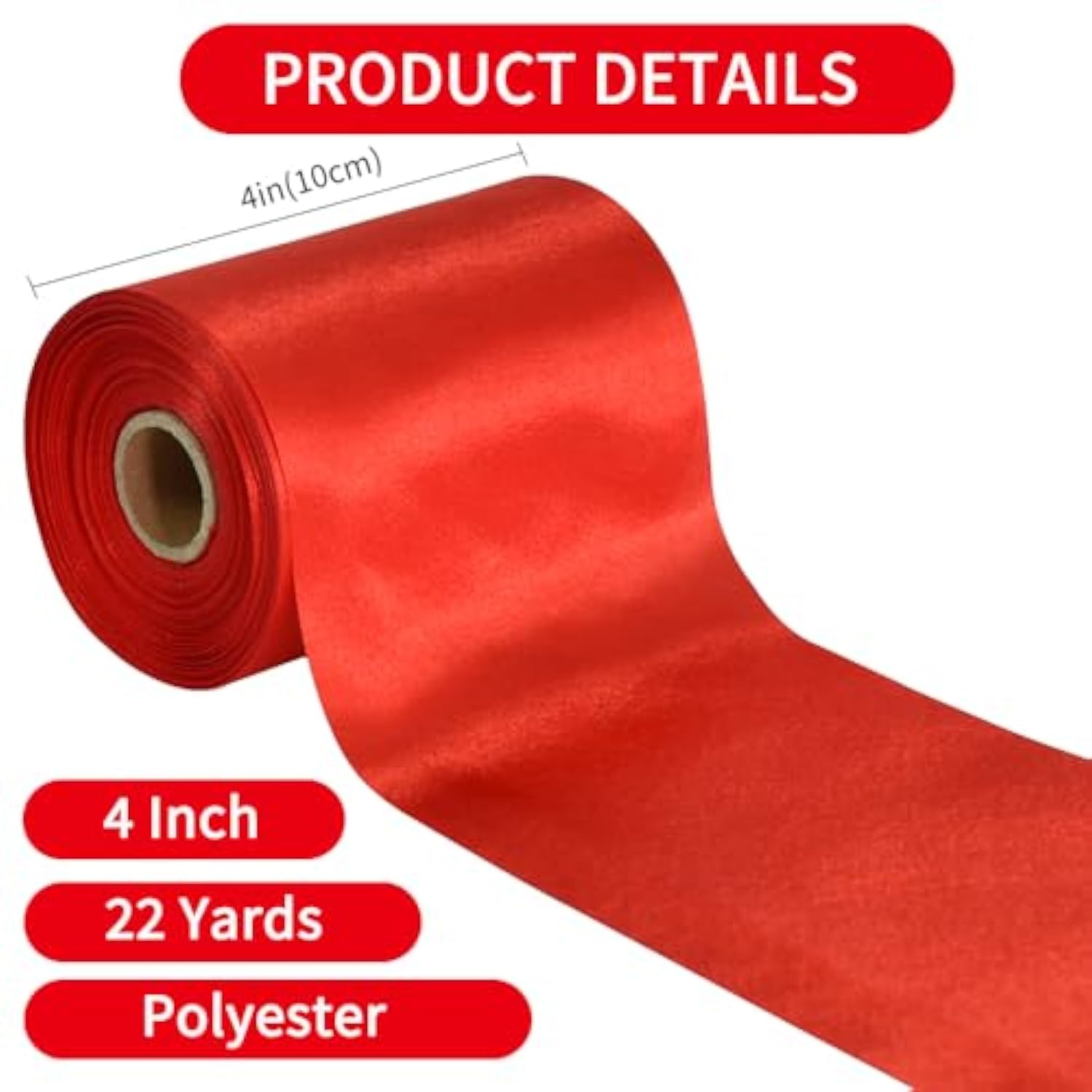 4 Inch X 22Yards Wide Red Satin Ribbon Solid Fabric Large Ribbon For C