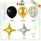 Metallic Black & Gold Balloon Kit 12-Inch Confetti & Star Foil Party Decor