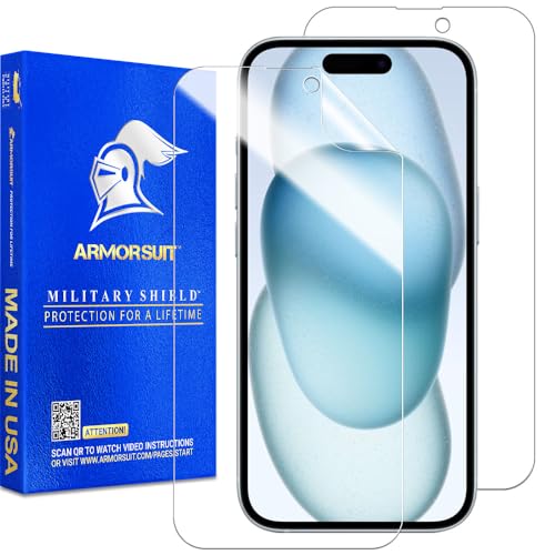 2 Pack Screen Protector for iPhone 15 [6.1-inch] Case Friendly MilitaryShield HD Clear Film - Made in USA