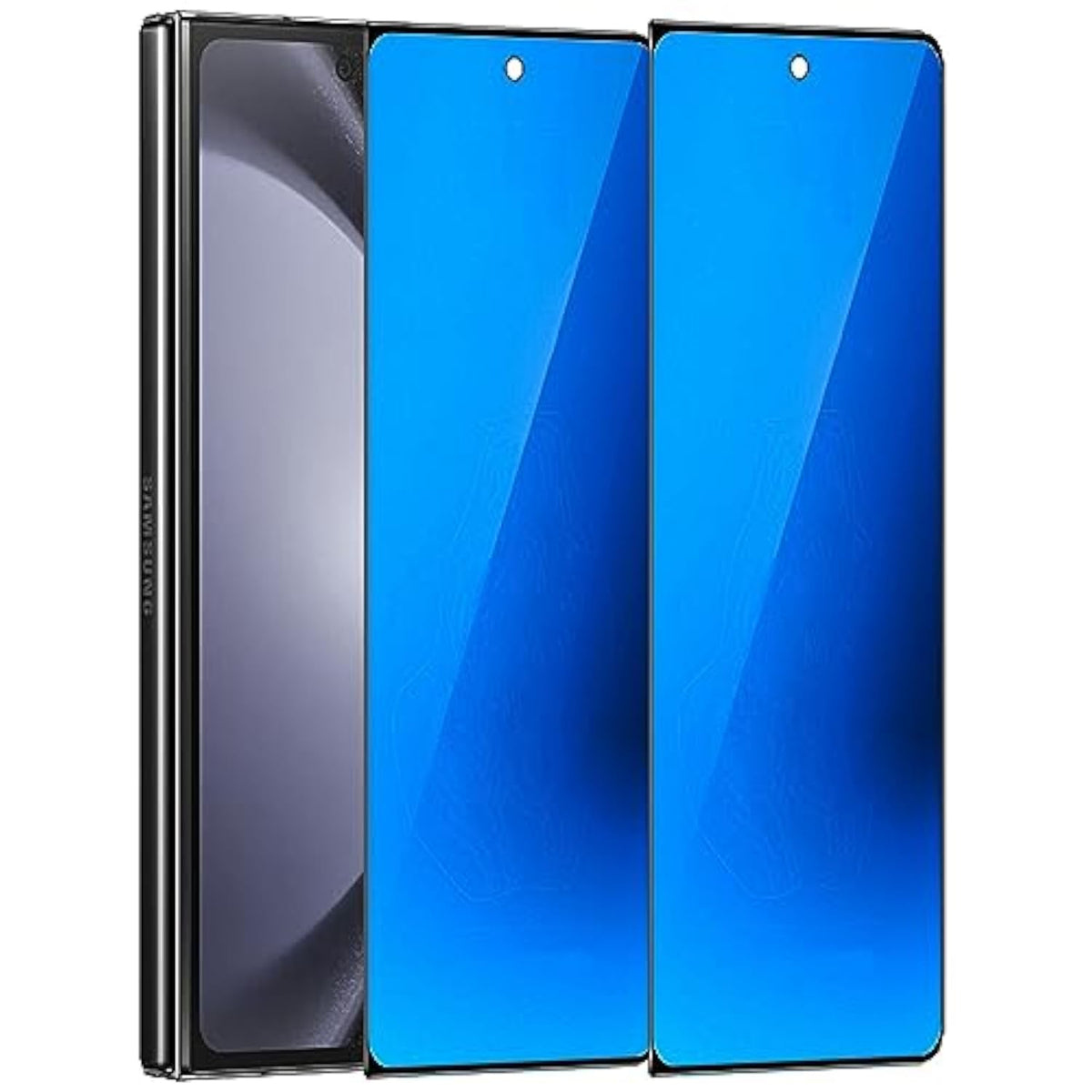 2 Pack Outer Anti-Blue Privacy Tempered Glass For Samsung Galaxy Z Fold 5 / Z Fold 4 Front Mirror Anti-Spy Screen Protector Anti-Peeping Full Covered Film Electroplated Blue