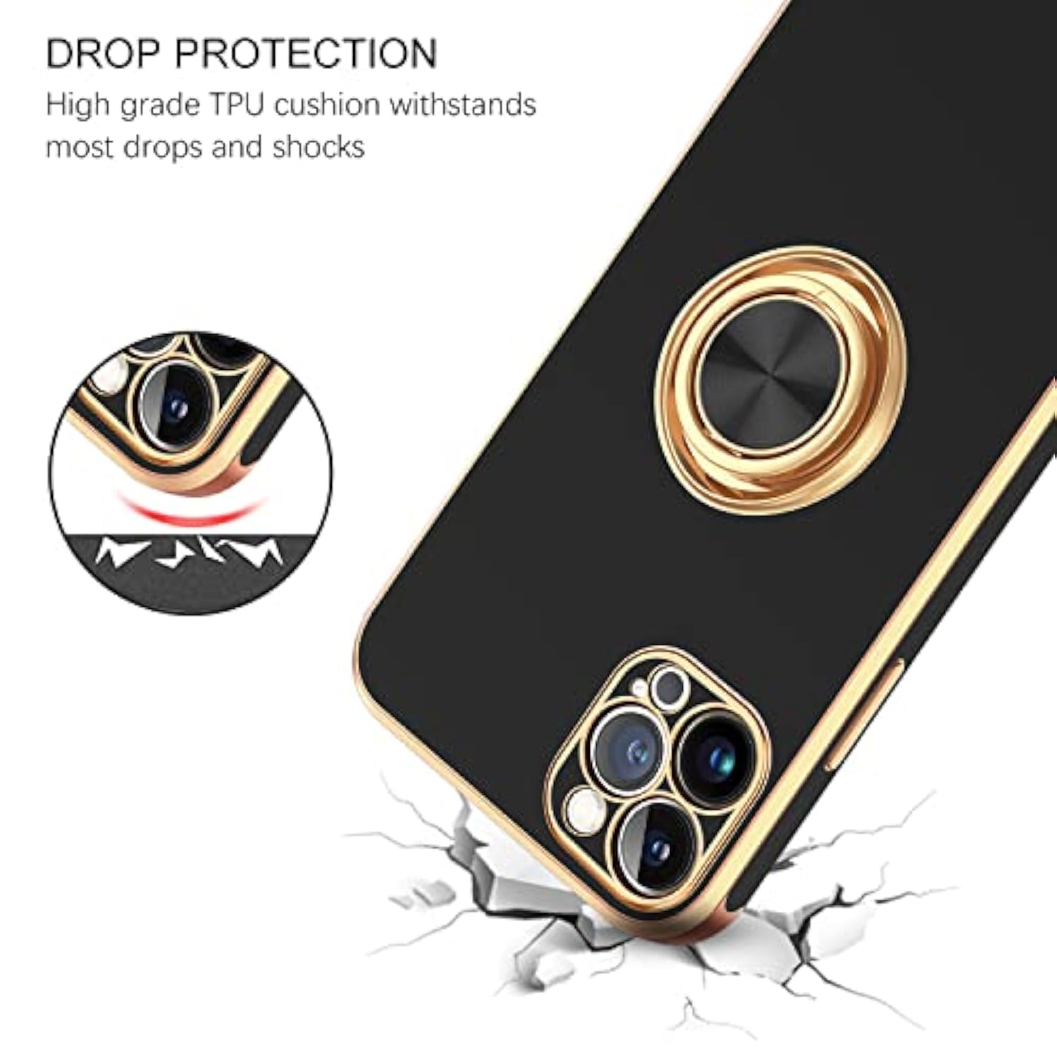 For Iphone 13 Pro Case, Iphone 13 Pro Phone Case, Slim Fit 360° Ring Holder Kickstand Magnetic Car Mount Supported Protective Non-Slip Girls Boys Women Men Cover For Iphone 13 Pro 6.1", Black