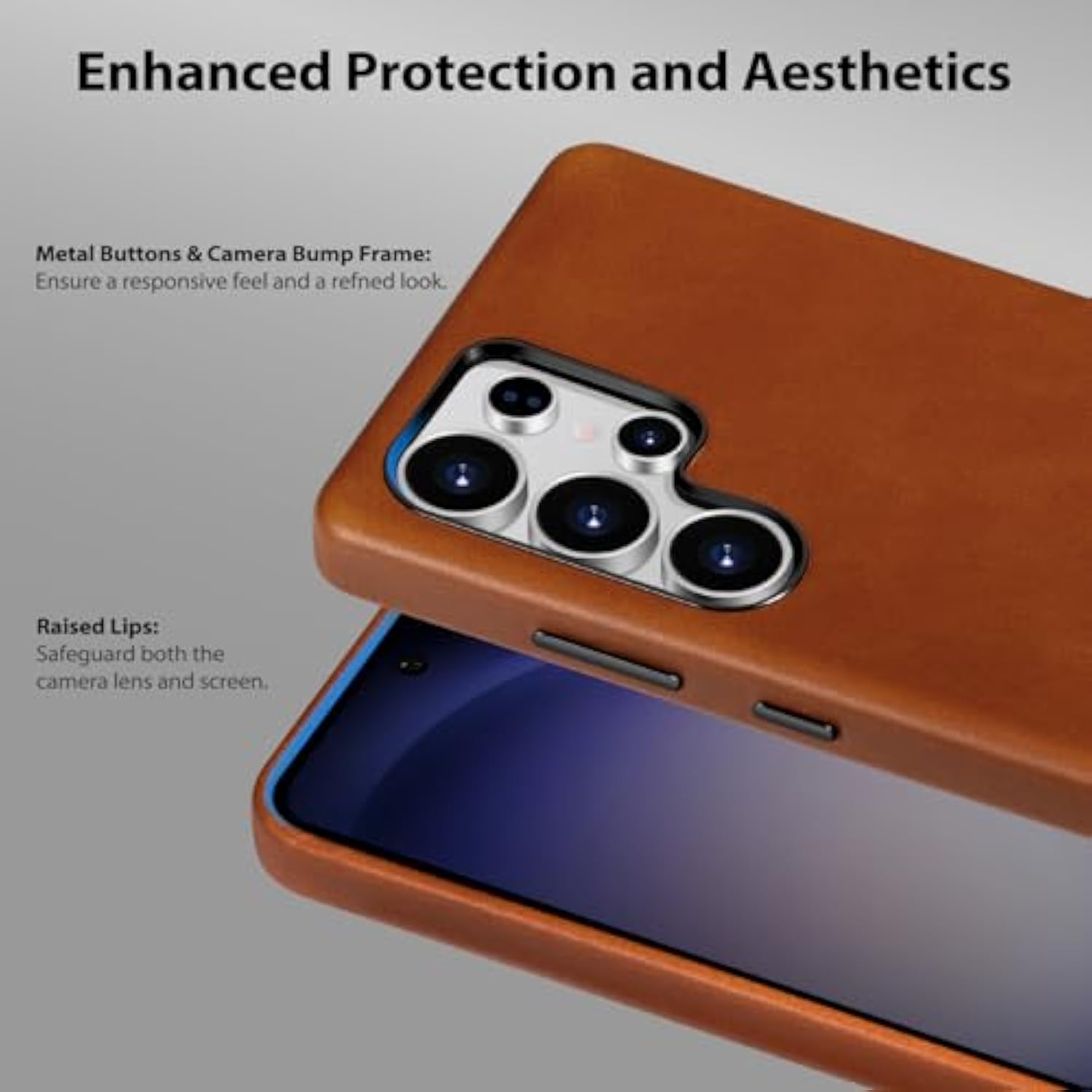 Leather Case For Samsung Galaxy S25 Ultra Compatible With Magsafe, Premium Full-Grain Vegetable-Tanned Leather, Rich Patina, Secure Grip, Metal Buttons, Smooth & Luxury Cover, Saddle Brown