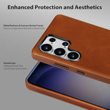 Leather Case For Samsung Galaxy S25 Ultra Compatible With Magsafe, Premium Full-Grain Vegetable-Tanned Leather, Rich Patina, Secure Grip, Metal Buttons, Smooth & Luxury Cover, Saddle Brown