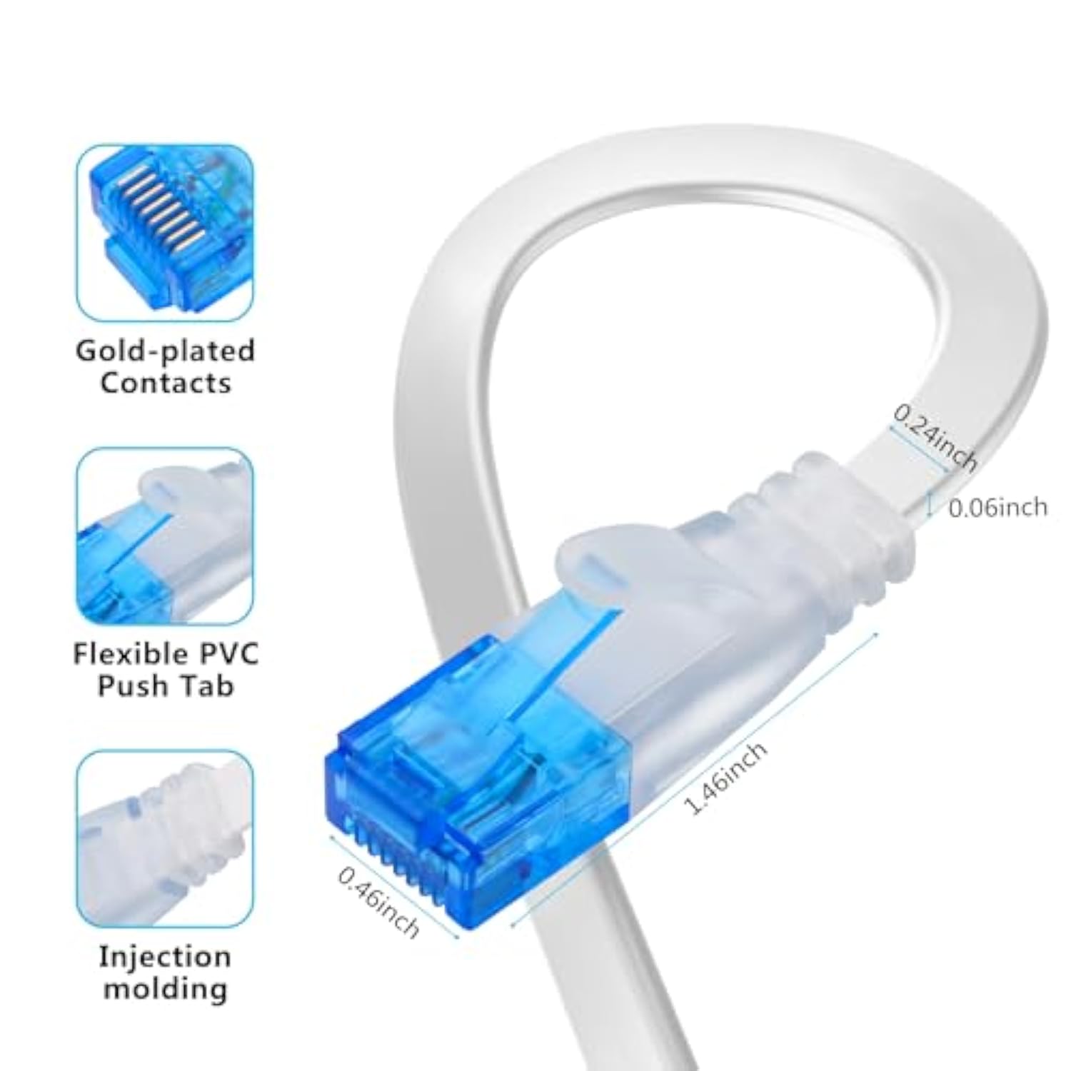 Cat 6 Ethernet Cable 200 Ft High Speed, Long Flat Internet Cable With Rj45 Con