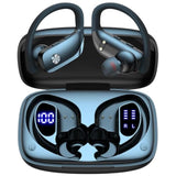 Wireless Earbuds with Earhooks, 48hrs Playback, LED Display, Mic, Black