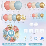 153pcs Pink & Blue Balloon Garland Kit with Confetti  Gold Balloons for Gender Reveal Decor
