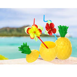12-Pack Plastic Pineapple Cups With Lids And Hibiscus Straws, Hawaiian Party Cups Luau Aloha Party Favor (12)