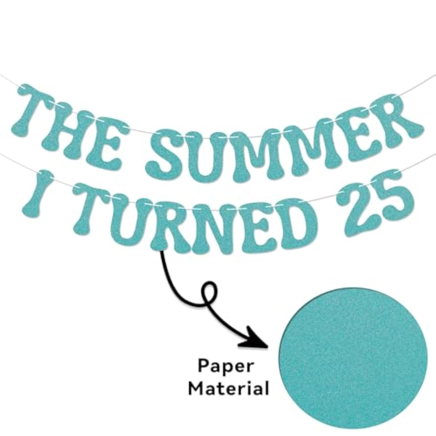 Summer I Turned 25 Banner, Blue Glitter Cheers to 25 Years Beach Party Decor