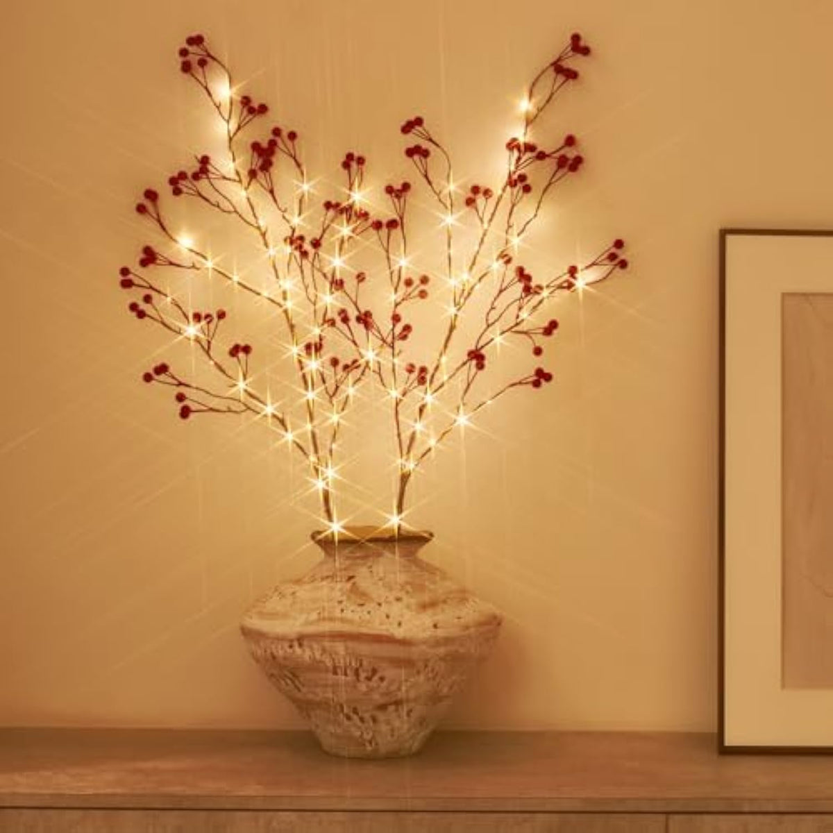 Lighted Red Berry Branches 80 Led Fairy Lights With Timer Usb Plug In Or Battery Operated