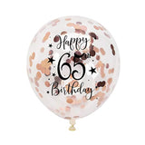 Rose Gold 65Th Confetti Latex Balloons, Woman Happy 65 Years Birthday Party Balloon Decoration With Confetti, 12In, 16 Pack