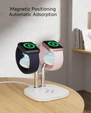 Dual Watch Charger with Fast Charging for  Watch, 704A, 3-in-1 Wireless Charging Station Stand for  Watch Ultra 3/11/10, Wireless Charger