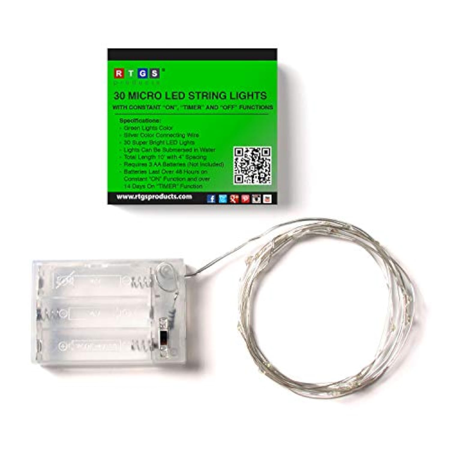 30 Leds Green Color String Lights Silver Wire Indoor And Outdoor 9.5 Feet Firefly Starry Fairy Lights Battery Powered Fo