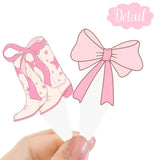 48 Pcs Pink Cowgirl Boots Bows Cupcake Toppers Western Party Decor