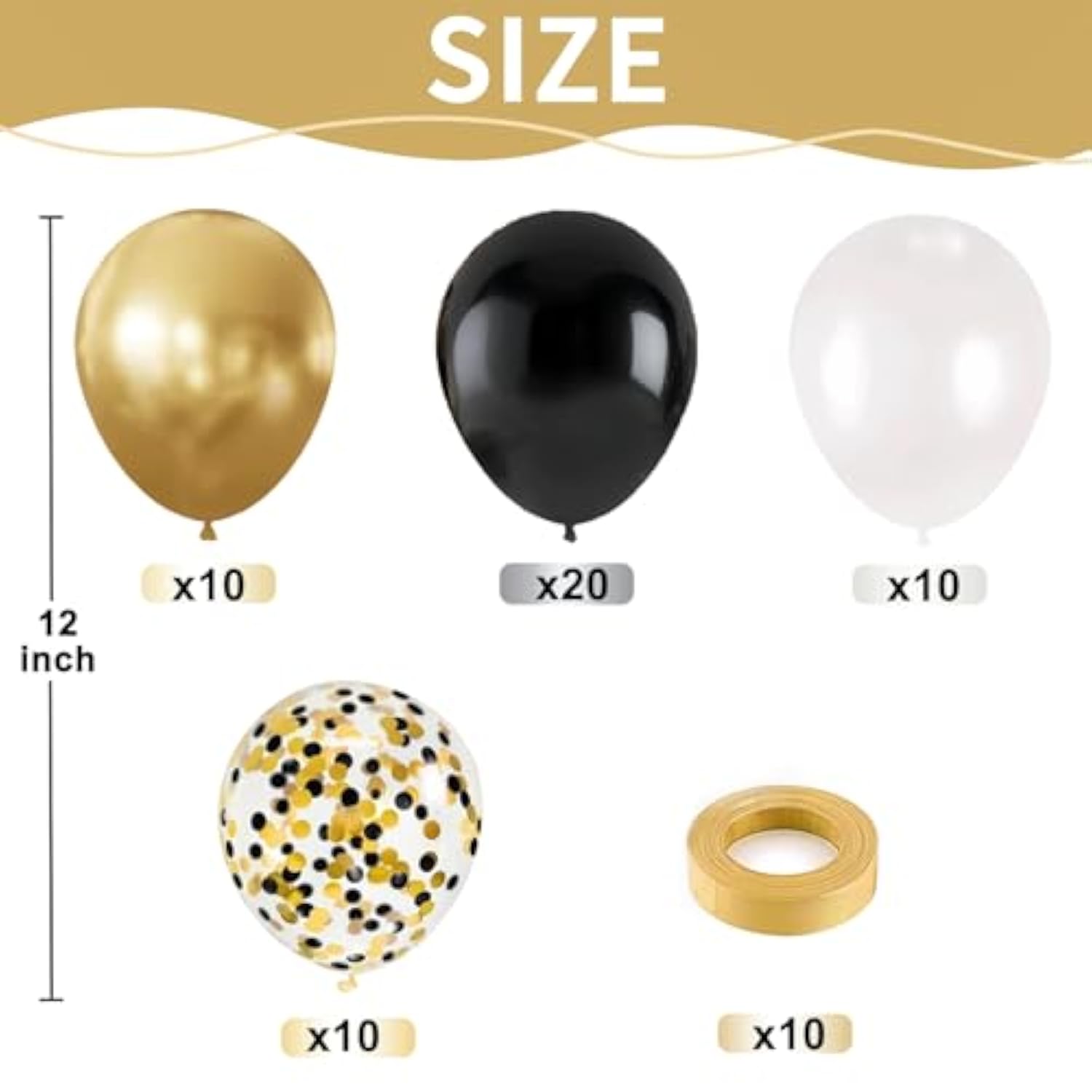 50pcs Black Gold White Balloons 12in Confetti Latex Party Decorations