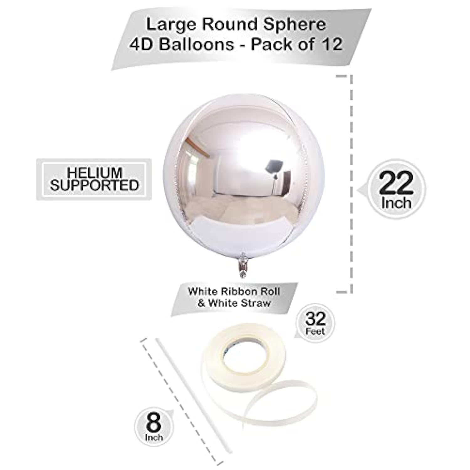 12 Pcs 22 Inch Metallic Silver Balloons Party Decorations