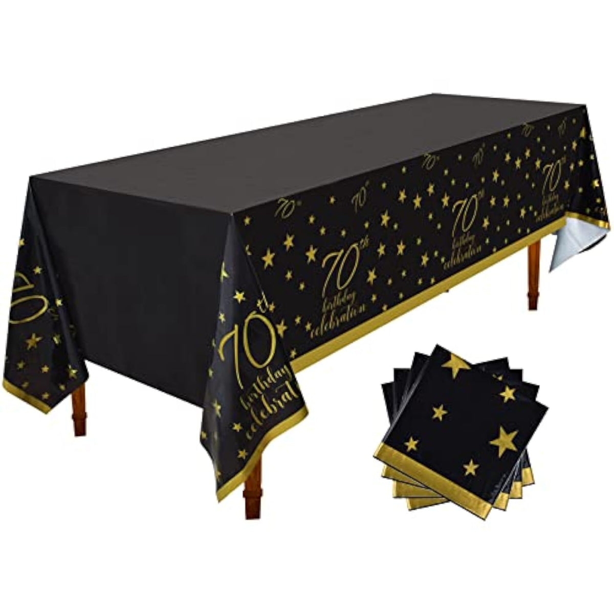70Th Birthday Disposable Tablecloth 4 Pack Gold And Black Waterproof Plastic Table Cover For Men Woman 70 Birthday Party Decorations