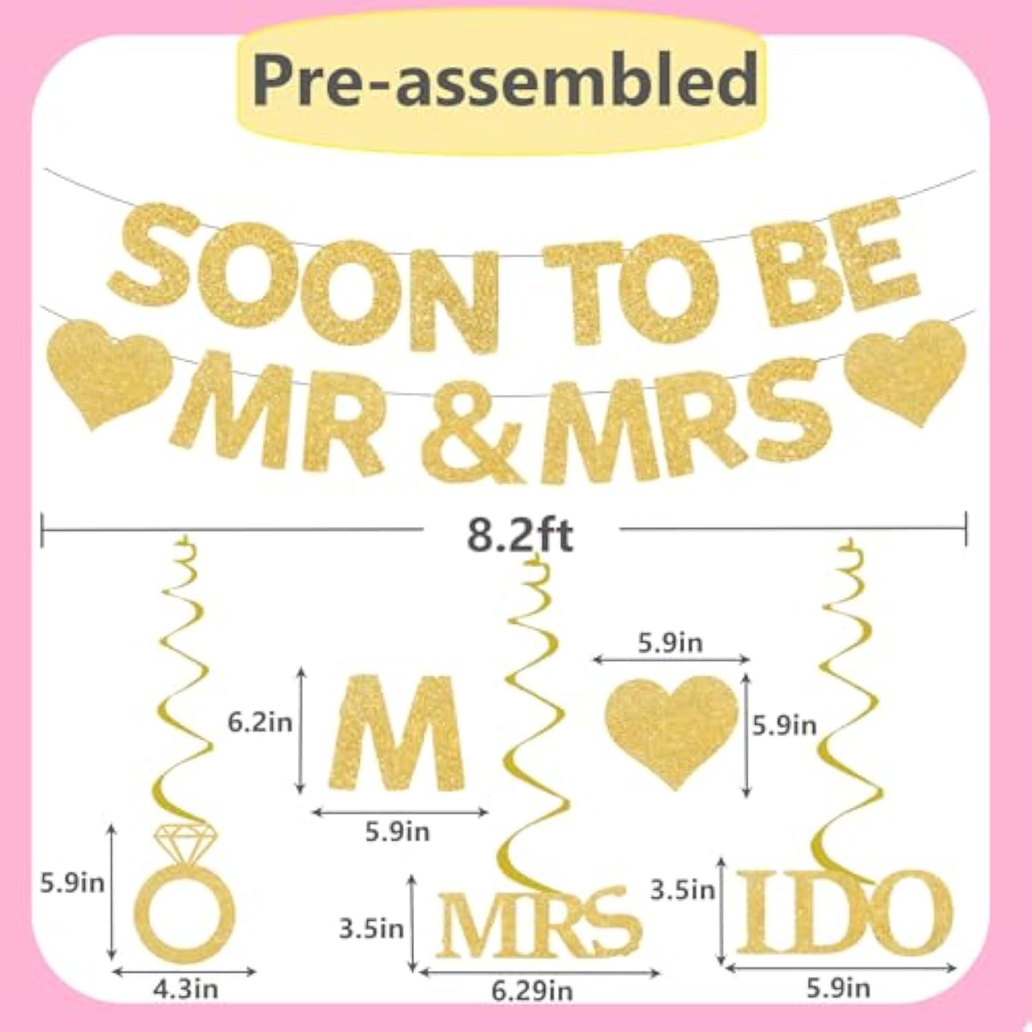 Engagement Bridal Shower Decor "Soon to Be Mr & Mrs" Banner & Diamond Ring Swirls