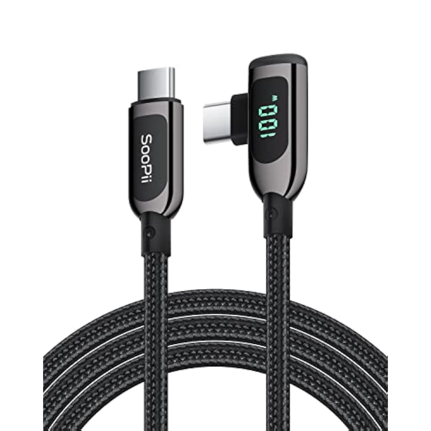 100W Right Angle Usb C To Usb C Cable, 4Ft Zinc Alloy Braided Type-C Cable Wit