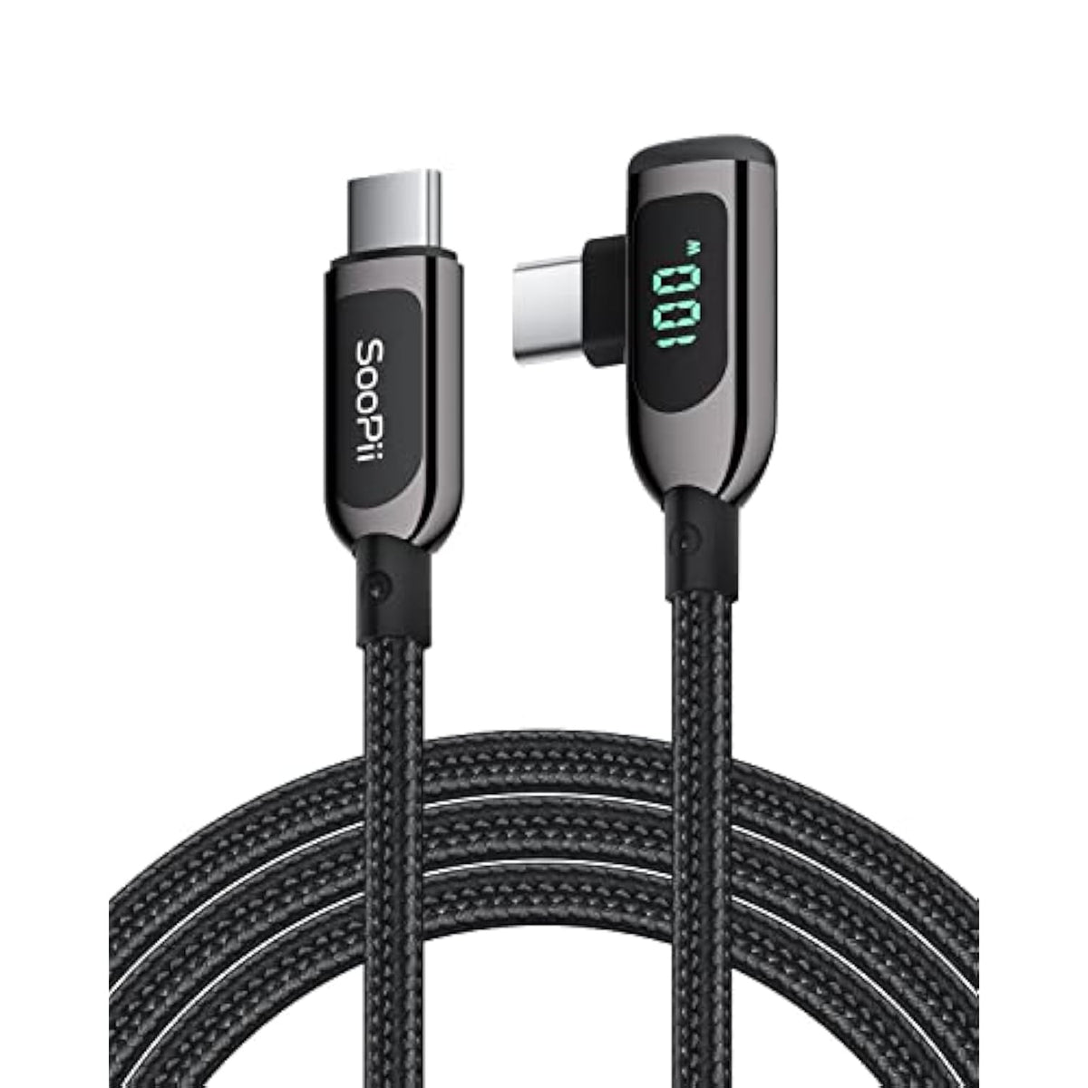 100W Right Angle Usb C To Usb C Cable, 4Ft Zinc Alloy Braided Type-C Cable Wit
