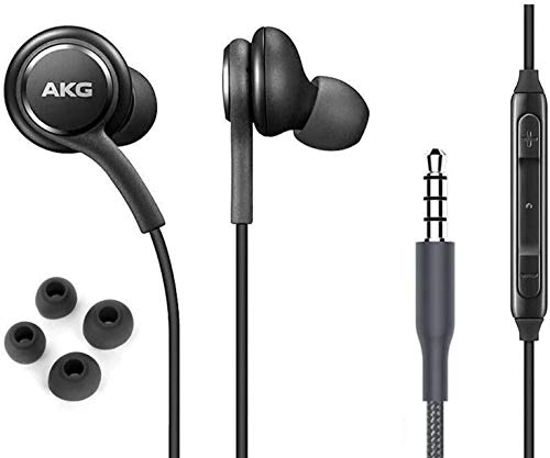 OEM Earbuds Stereo Headphones for  Galaxy S10 S10e Plus Cable - Designed by AKG - with Microphone and Volume Buttons (Black) - 2 Pack
